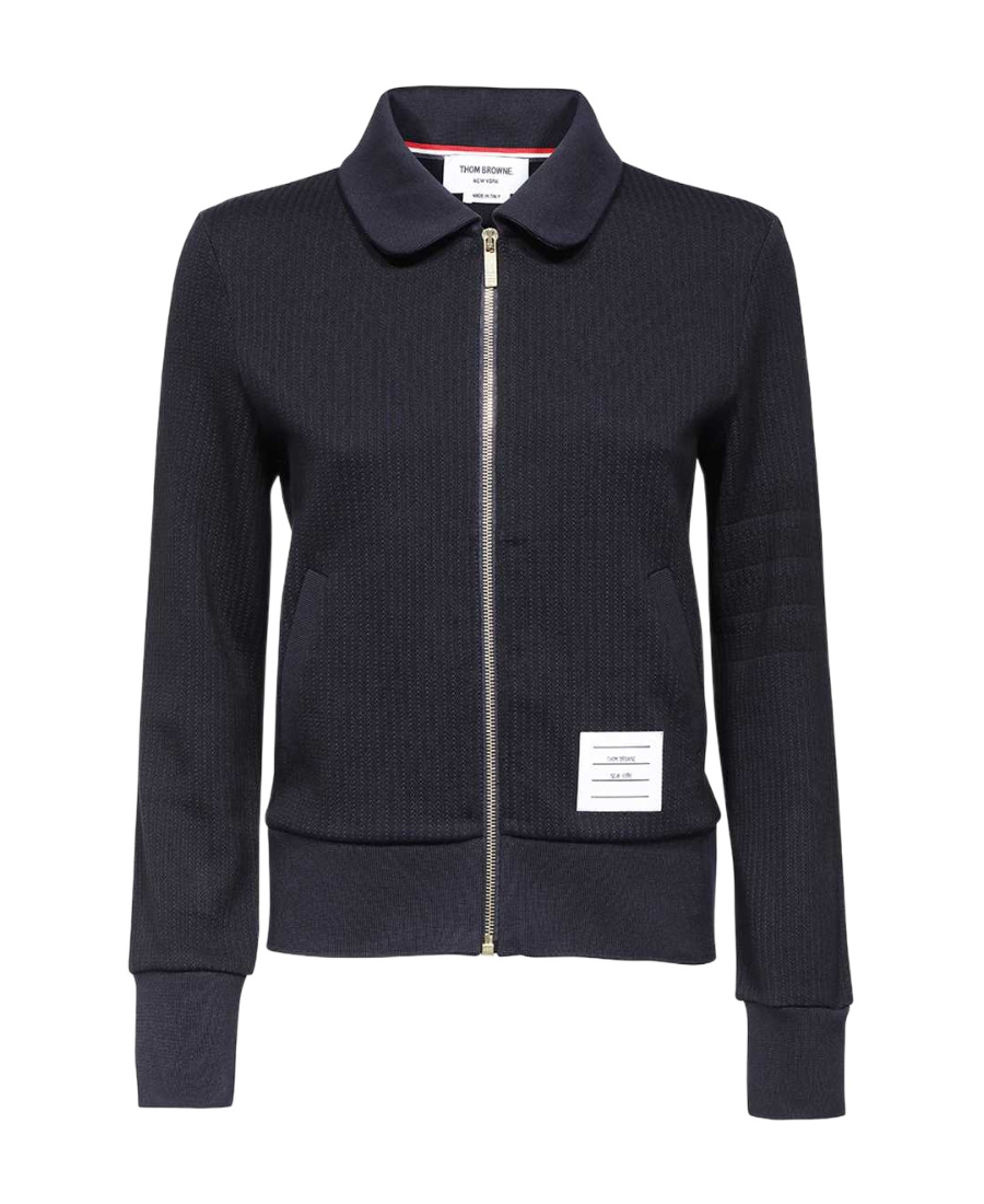 Thom Browne Seersucker 4-bar Zipped Jacket In Black