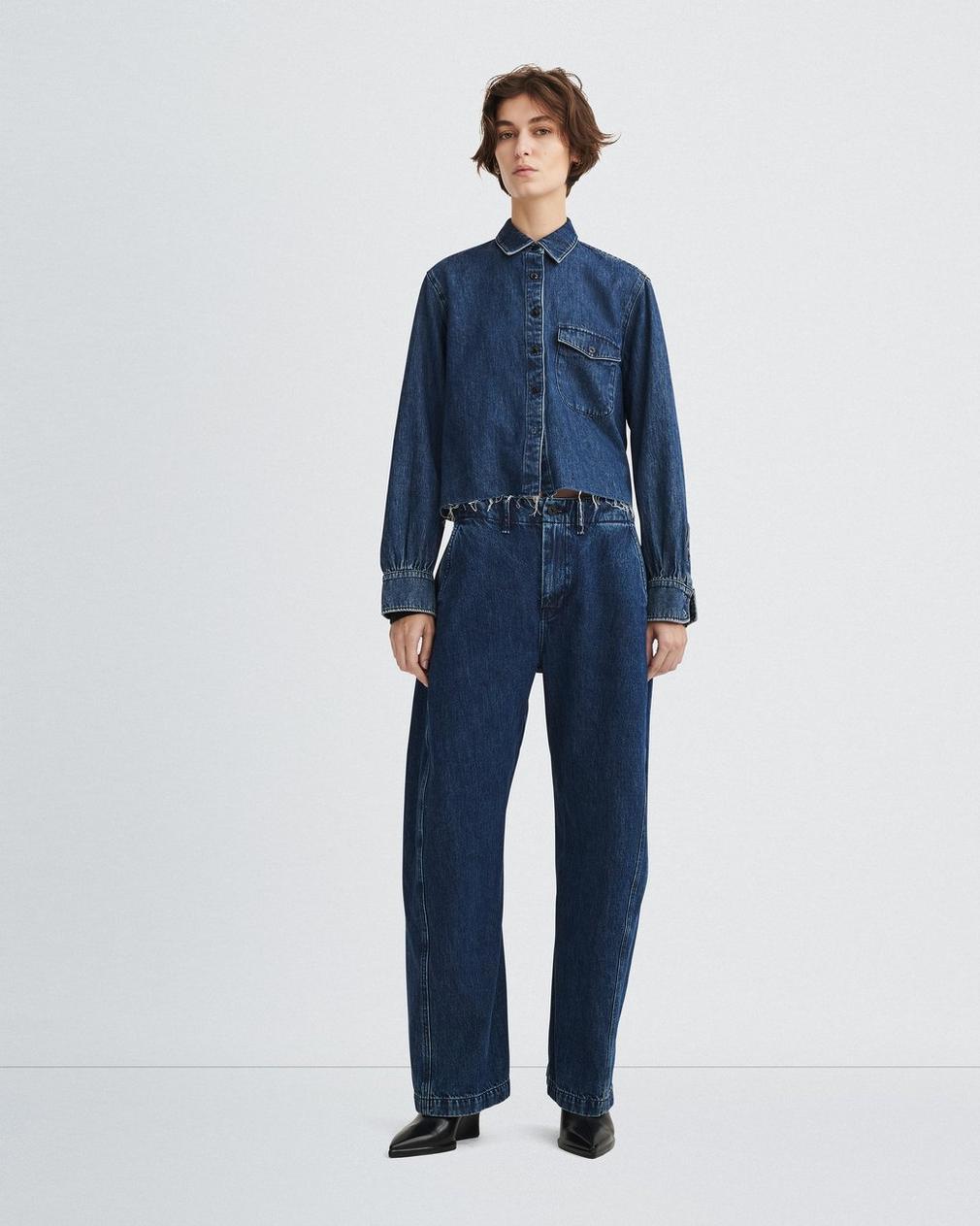 Shop Rag & Bone Maxine Cropped Denim Shirt In Blue