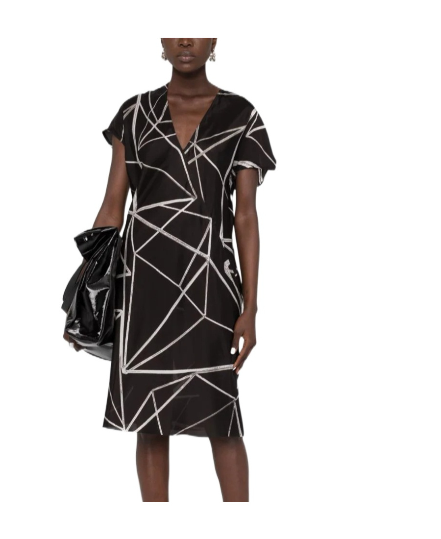 Rick Owens Geometric-print Wrap Dress In Black