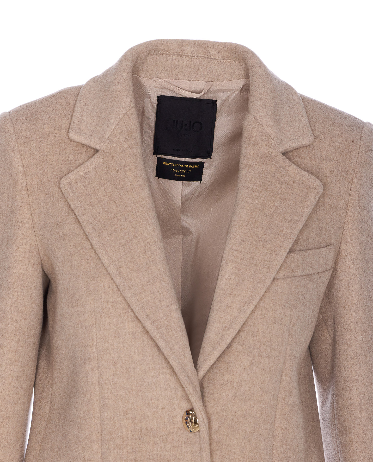 Liu •jo Long Sleeve V-neck Coat With Notch Lapel In Neutral