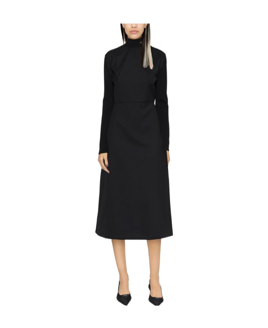 Prada Wool Long Sleeved Dress In Black