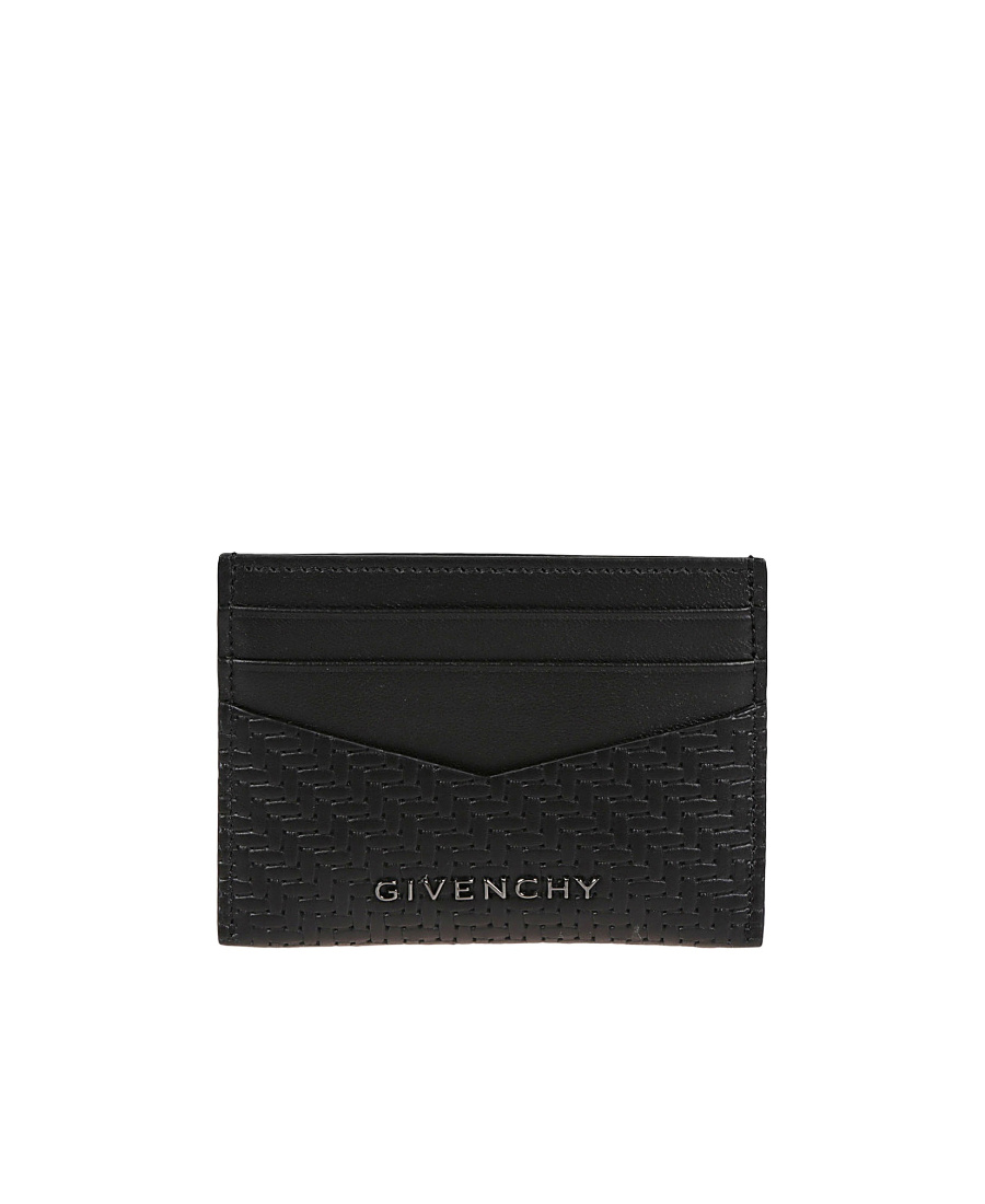 Givenchy Textured Monogram Calf Leather Card Holder In Black