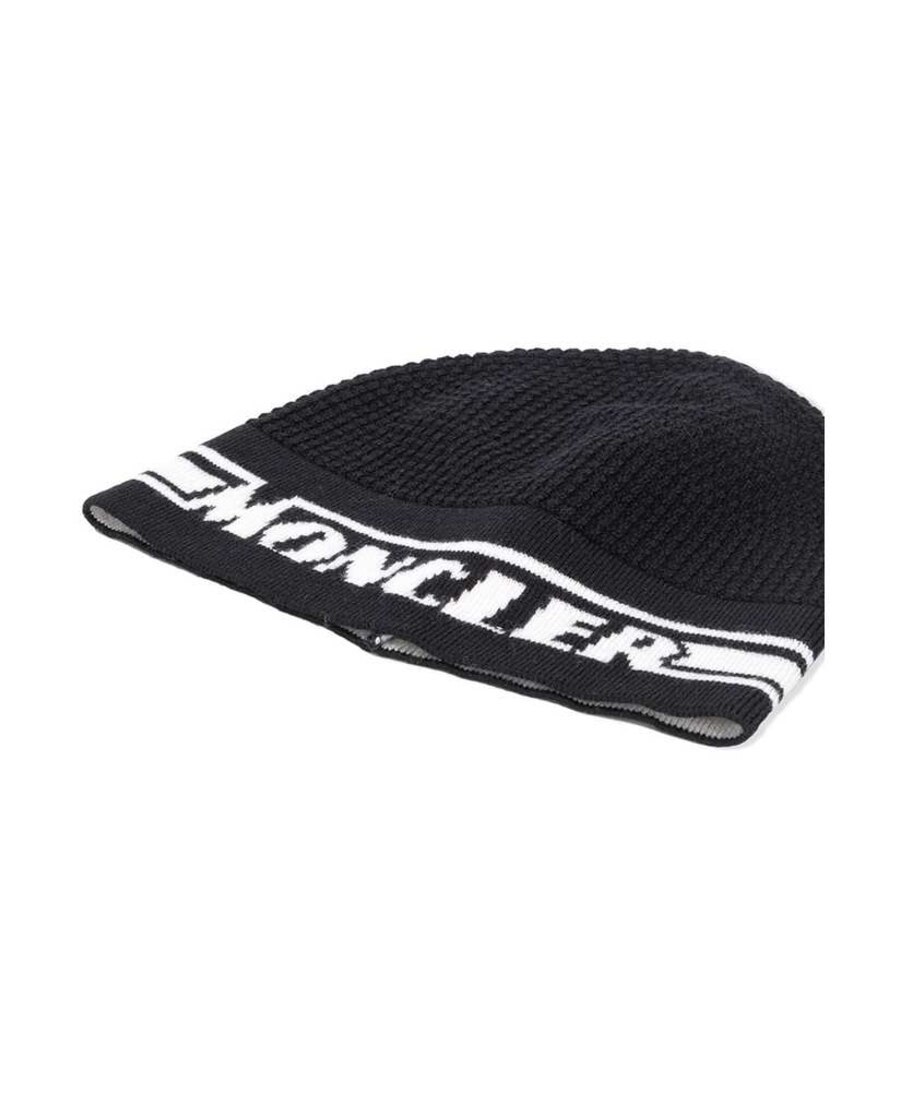 Moncler Black Logo Knitted Pullover Hat In Black