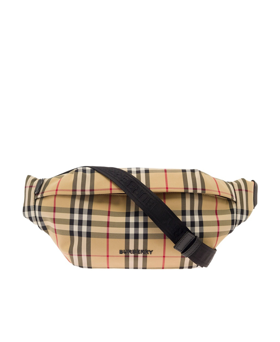 Burberry Logo-patch Checked Belt Bag In Brown