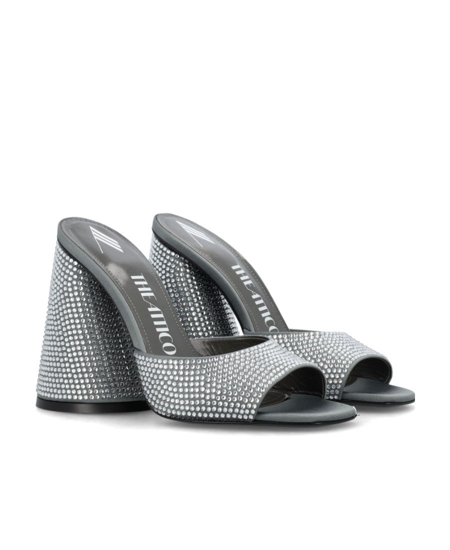 Attico Luz Crystal-embellished Leather Mules In Gray