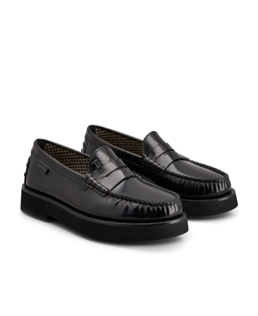 Tod's Block Heel Loafers Penny Strap In Black
