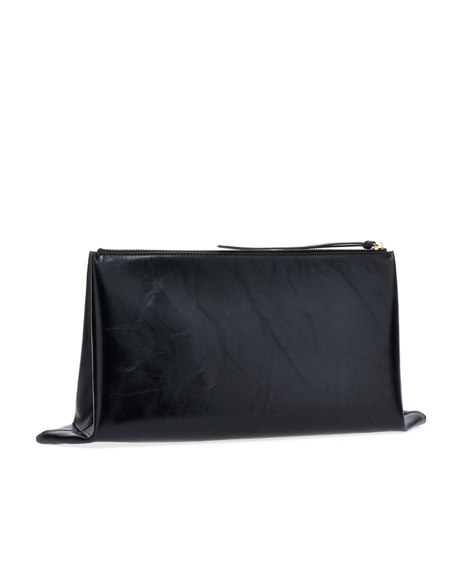 Jil Sander Logo Embossed Zipped Clutch Bag In Black