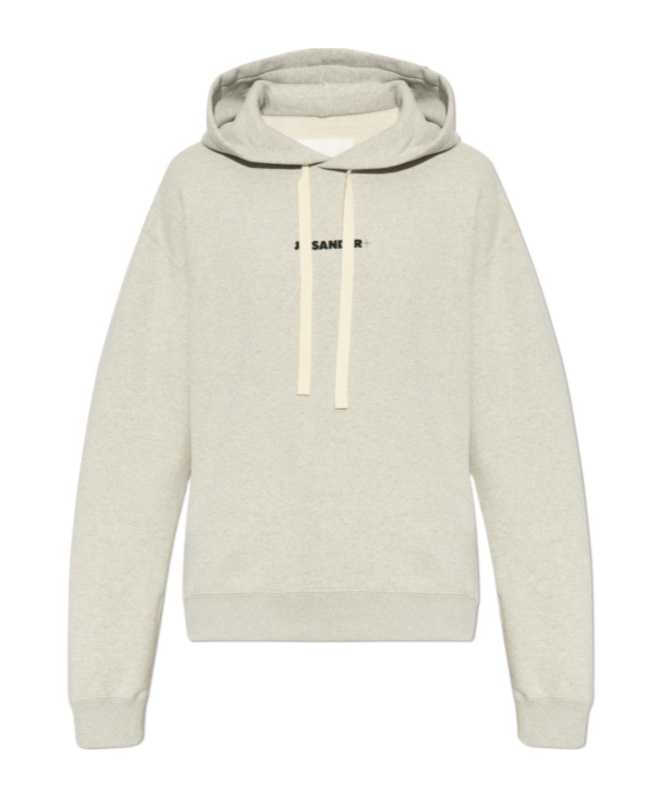 Jil Sander Light Grey Hoodie Sweatshirt With Drawstring In White