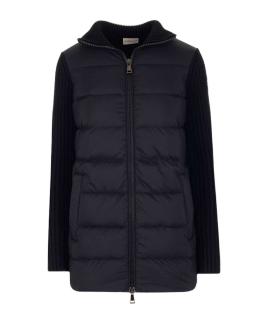 Shop Moncler Logo Patch High-neck Coat In Black