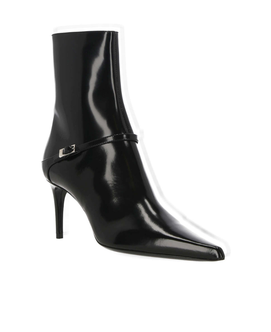 Saint Laurent Vendome Patent Buckle Stiletto Booties In Black
