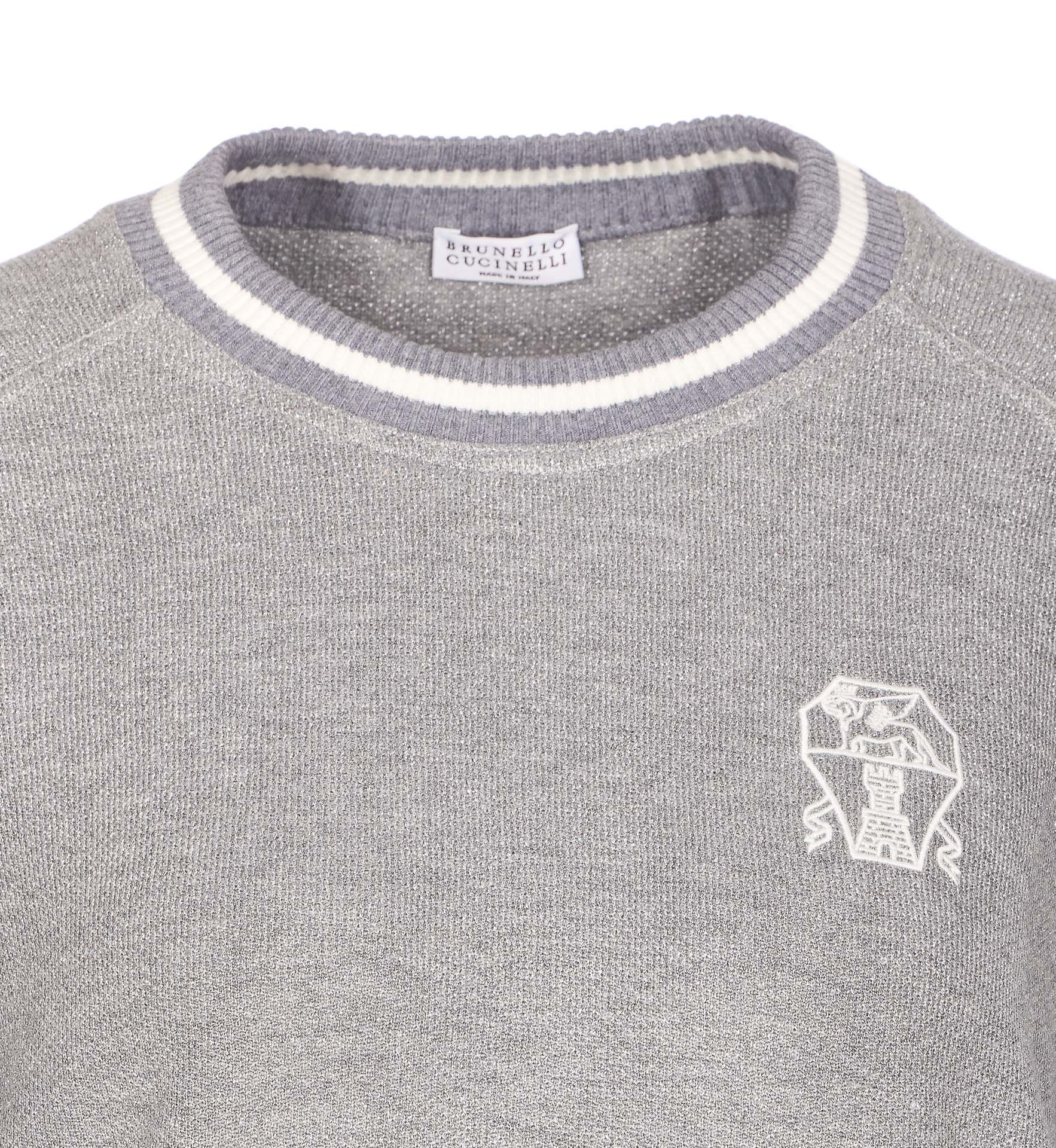 Brunello Cucinelli Grey Embroidered Logo Sweatshirt In Gray