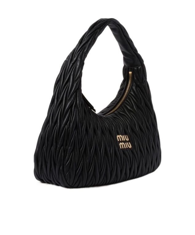 Miu Miu Miu Wander Matelassé Nappa Leather Hobo Bag In Black