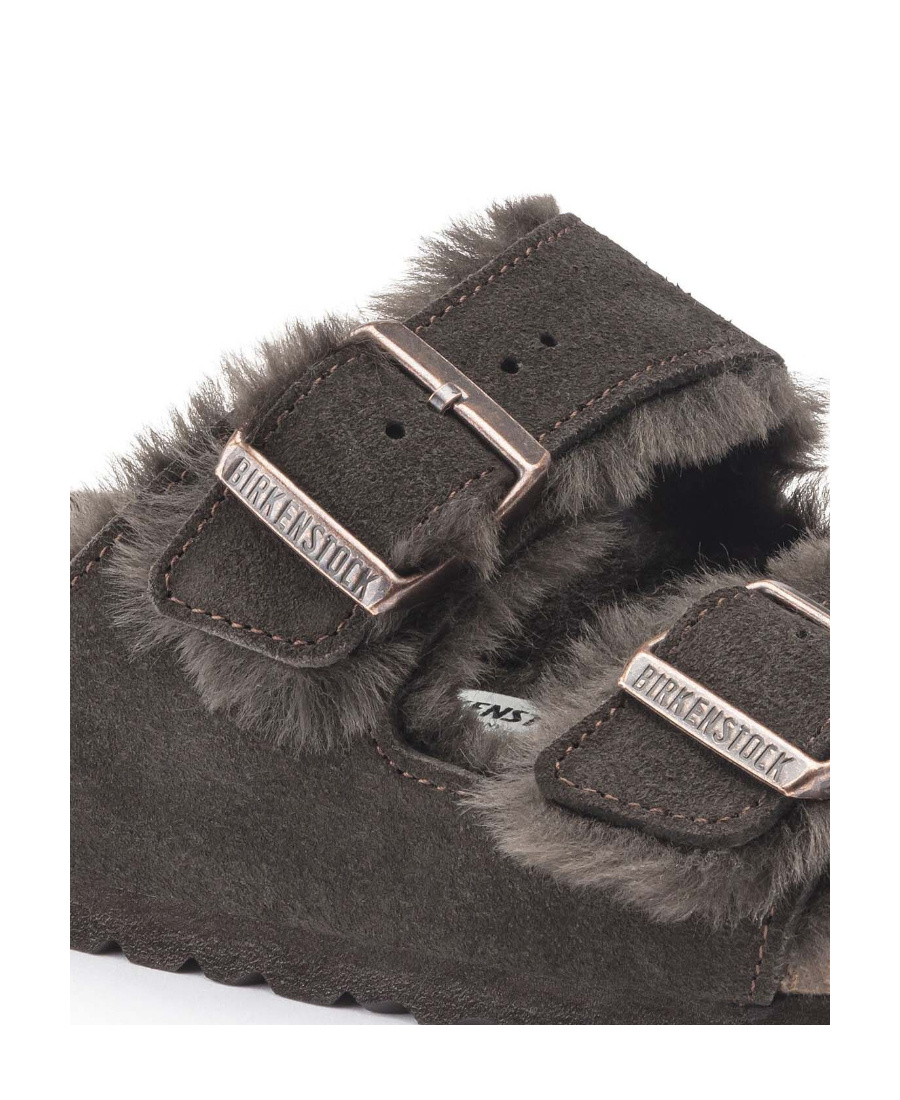 Birkenstock Shearling-lined Double-buckle Sandals In Black