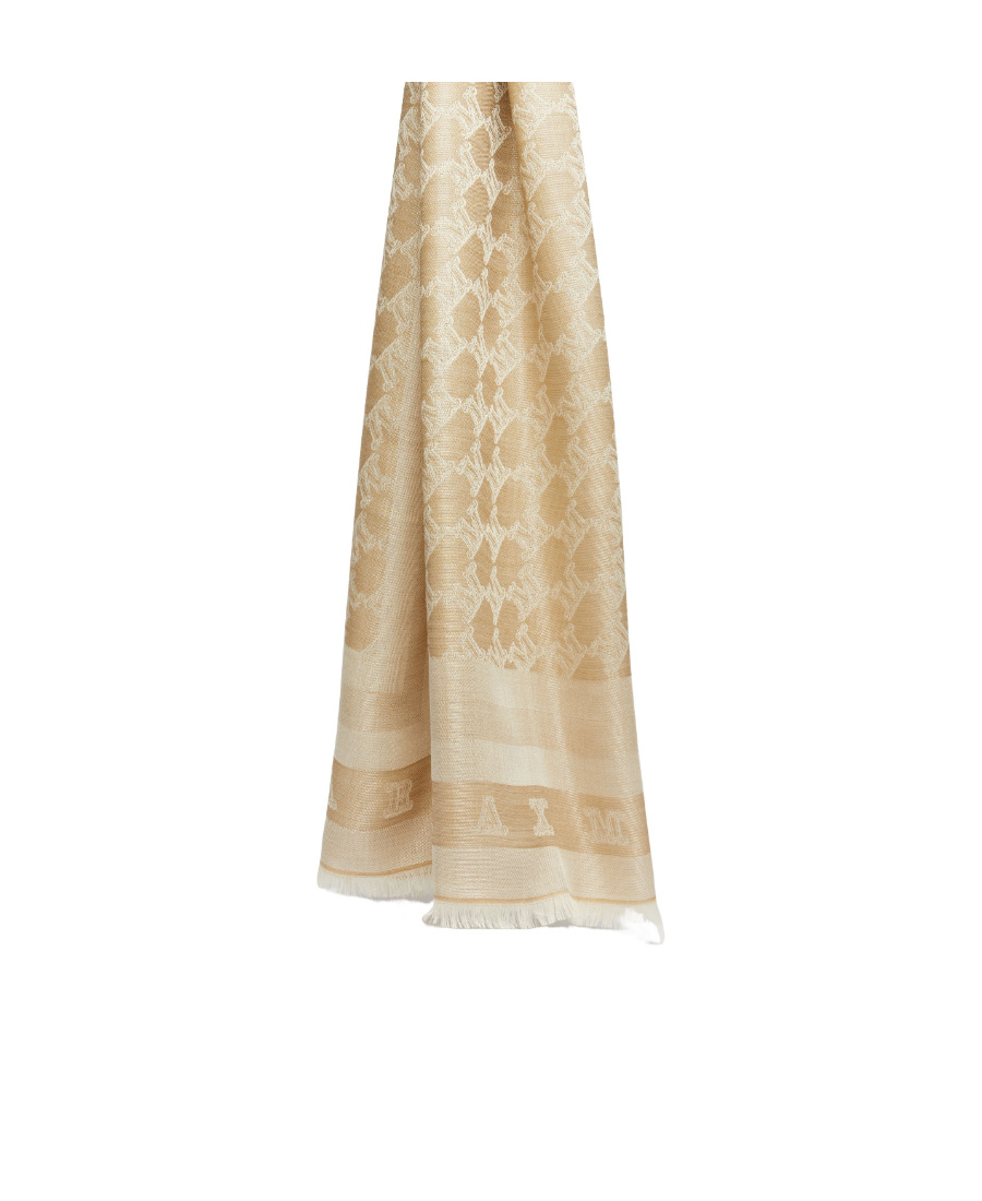 Max Mara Monogram-print Frayed-edge Scarf In Nude