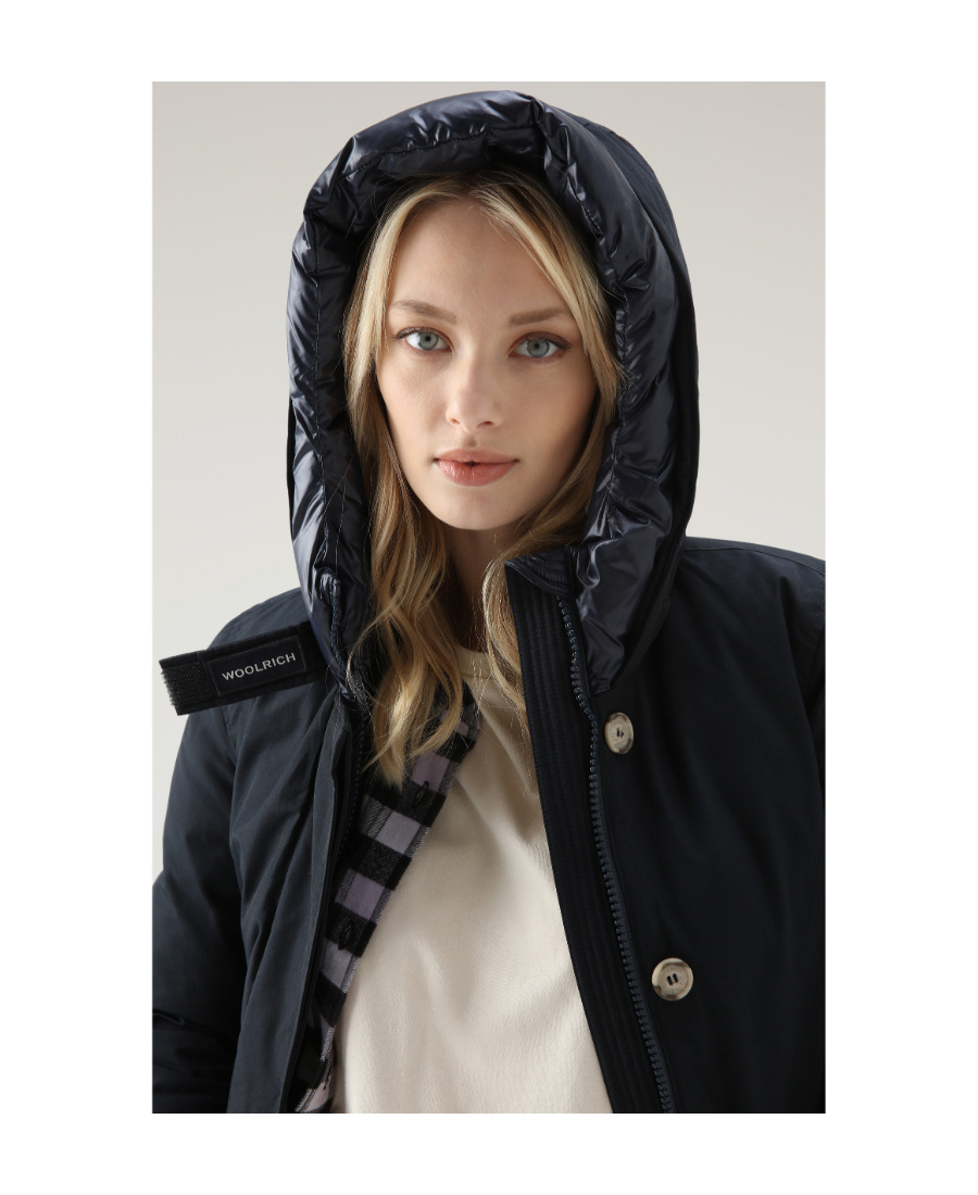 Woolrich Artic Parka Jacket Woman Puffer Midnight Blue Size L Cotton In Black