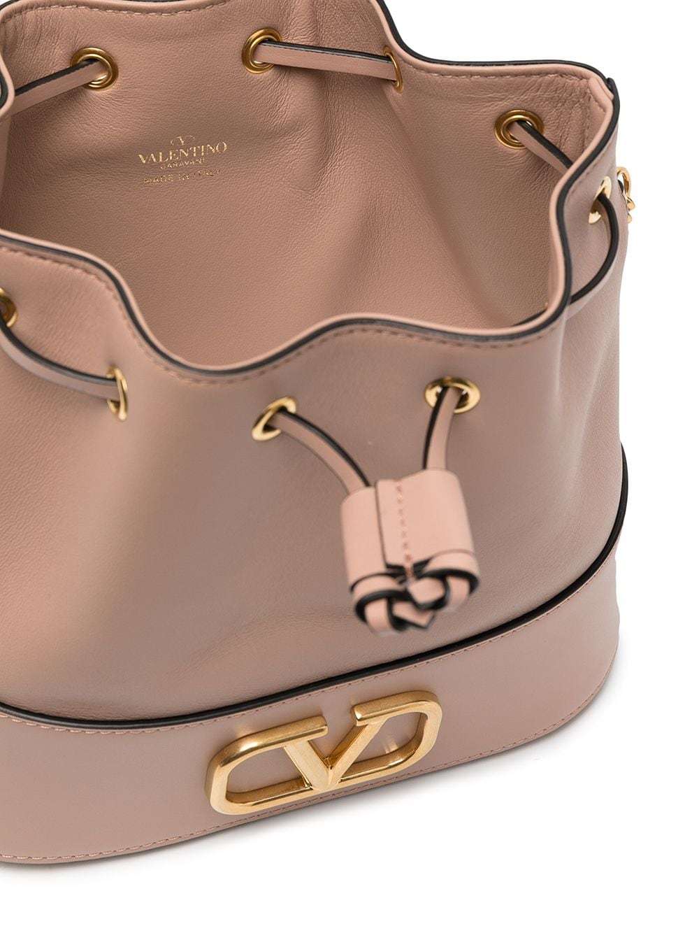 Shop Valentino Mini Bucket Bag In Nappa With Vlogo Signature Chain In Nude