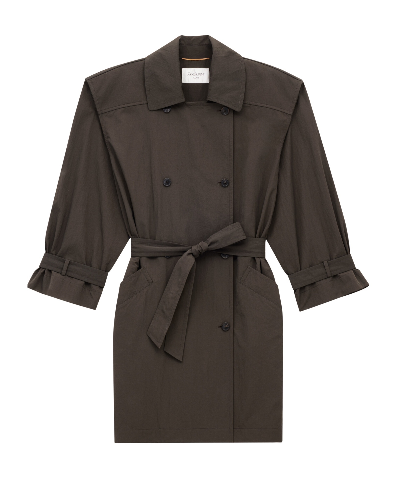 Saint Laurent Double-breasted Belted Trench Coat In Brown