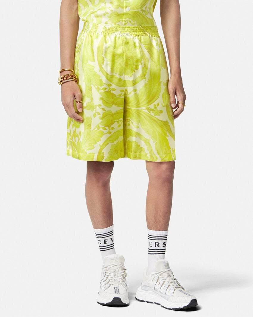 Versace Barocco-printed Elasticated Waistband Shorts In Yellow