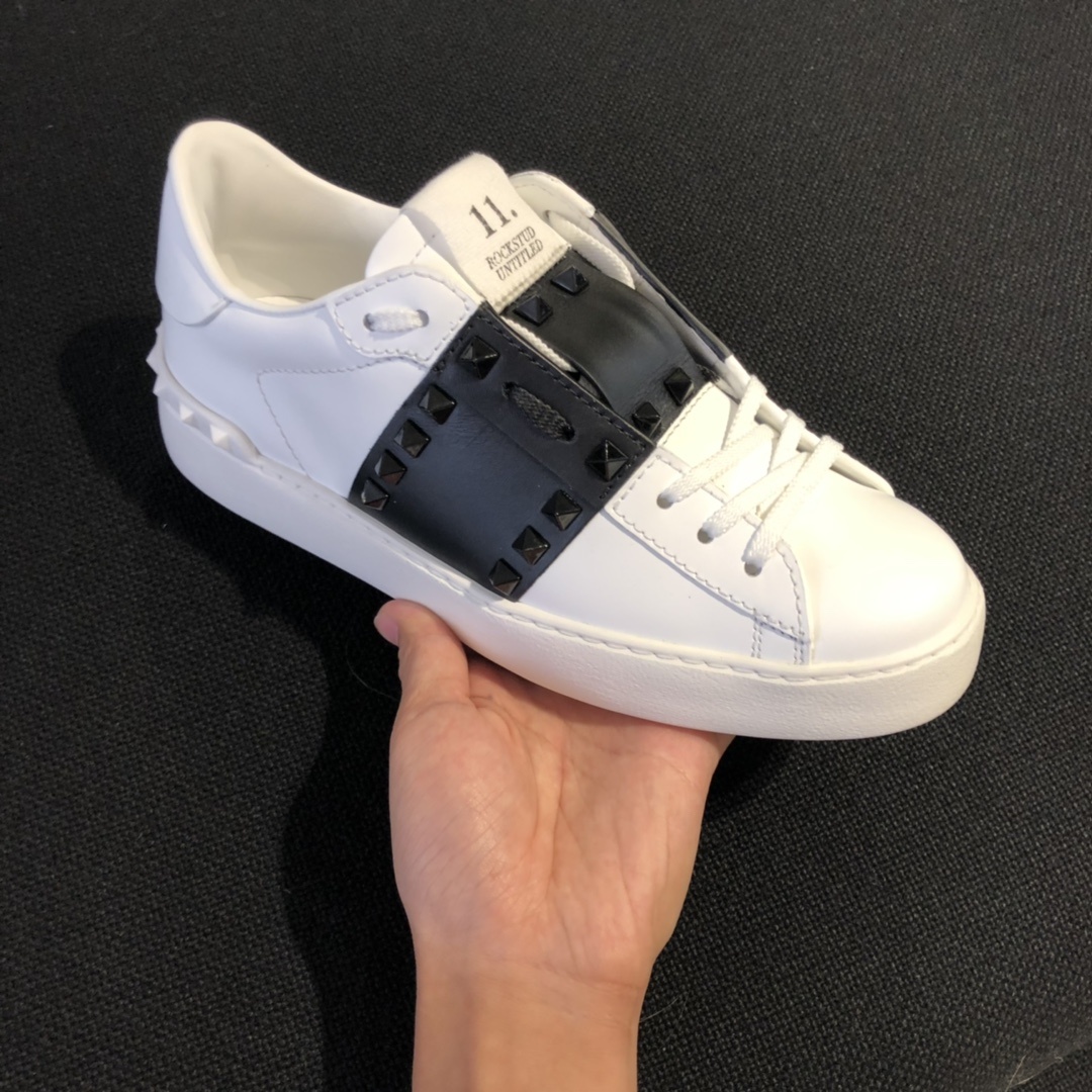 Valentino Rockstud Open Leather Sneakers In White