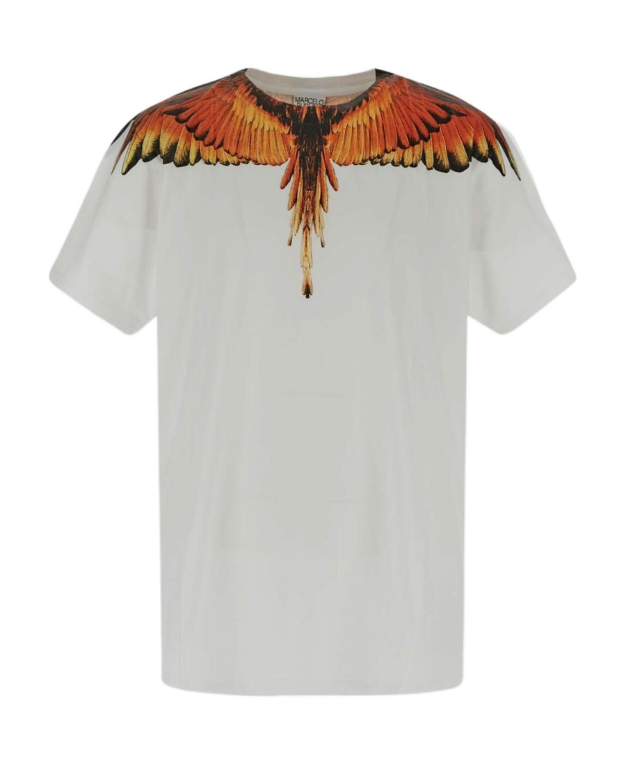 Marcelo Burlon County Of Milan Feather-print Short-sleeve T-shirt In Gray