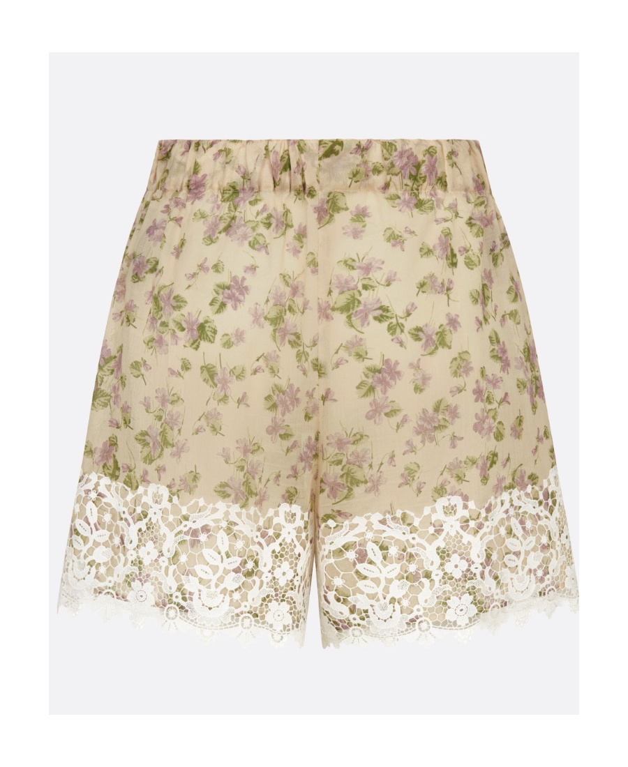 Dior Christian Floral Printed Lace Detailed Shorts In Nude