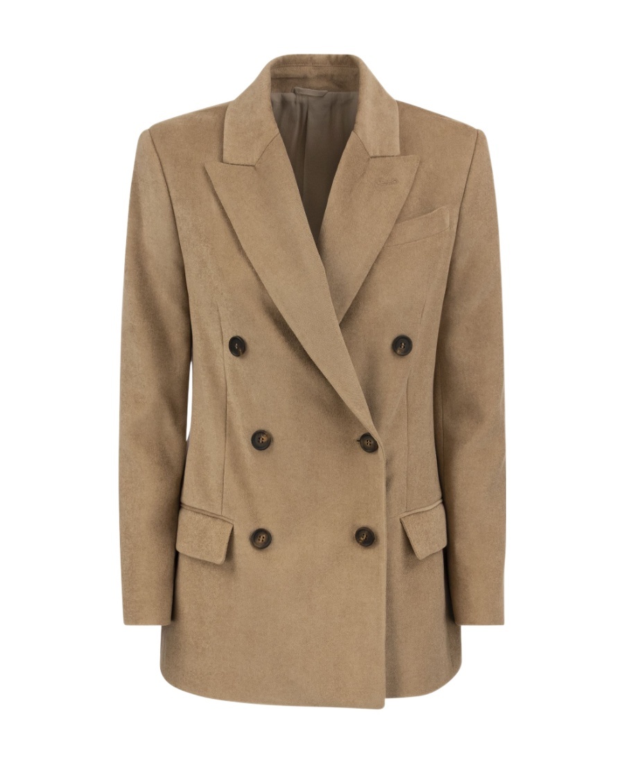 Brunello Cucinelli Double-breasted Jacket With Necklace In Brown