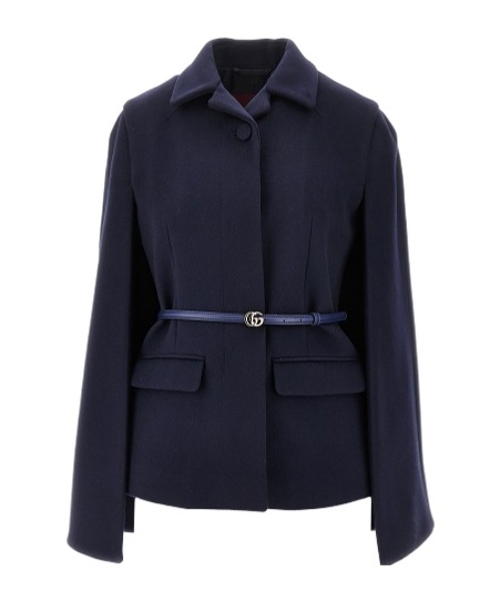 Gucci L Cloth Jacket With Cape Effect In Blue