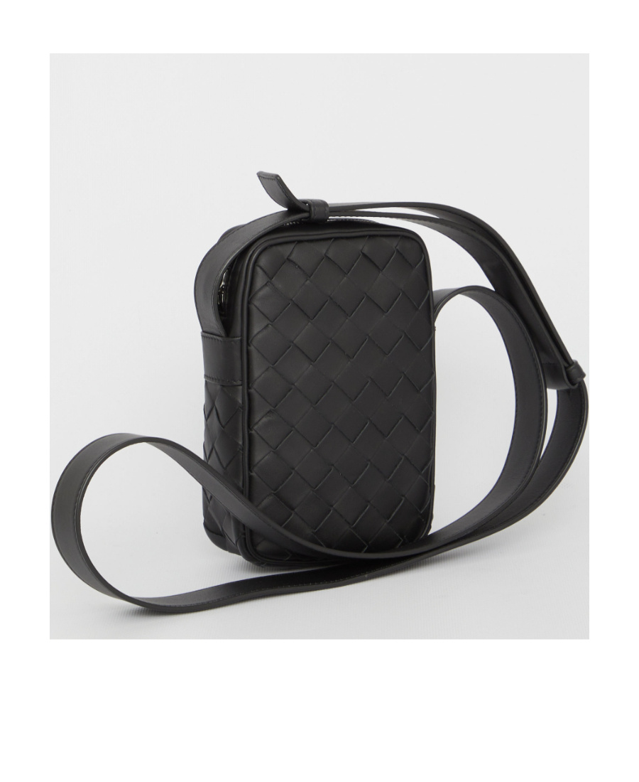 Bottega Veneta Intrecciato Leather Crossbody Bag In Black