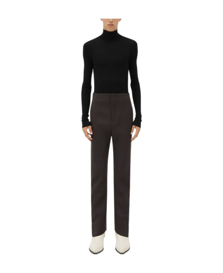 Bottega Veneta Curved Wool Casual Pants In Black