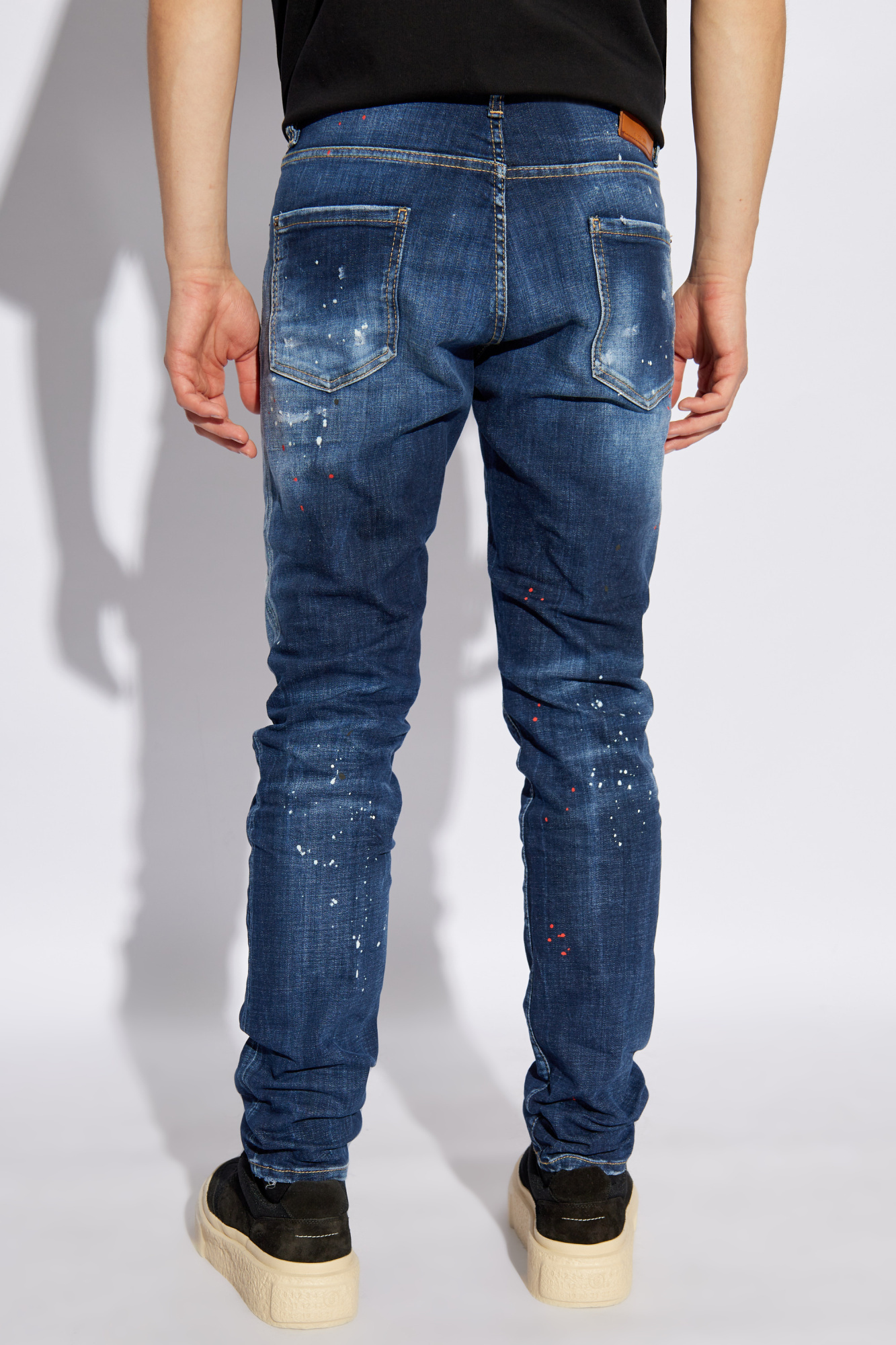 Dsquared2 Indigo Cotton And Patent Leather Slim-fit Jeans In Blue