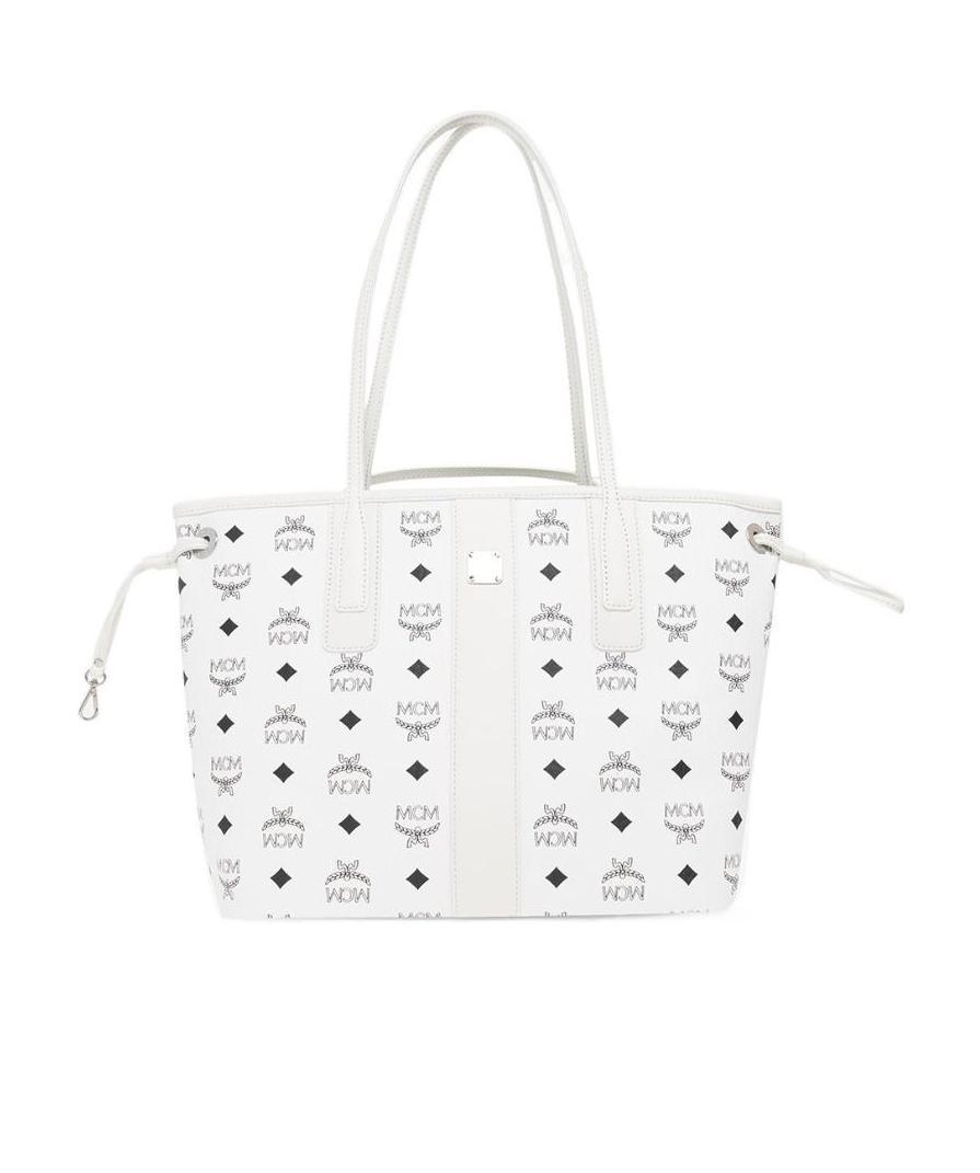 Mcm White Canvas Reversible Liz Shopping Bag In White