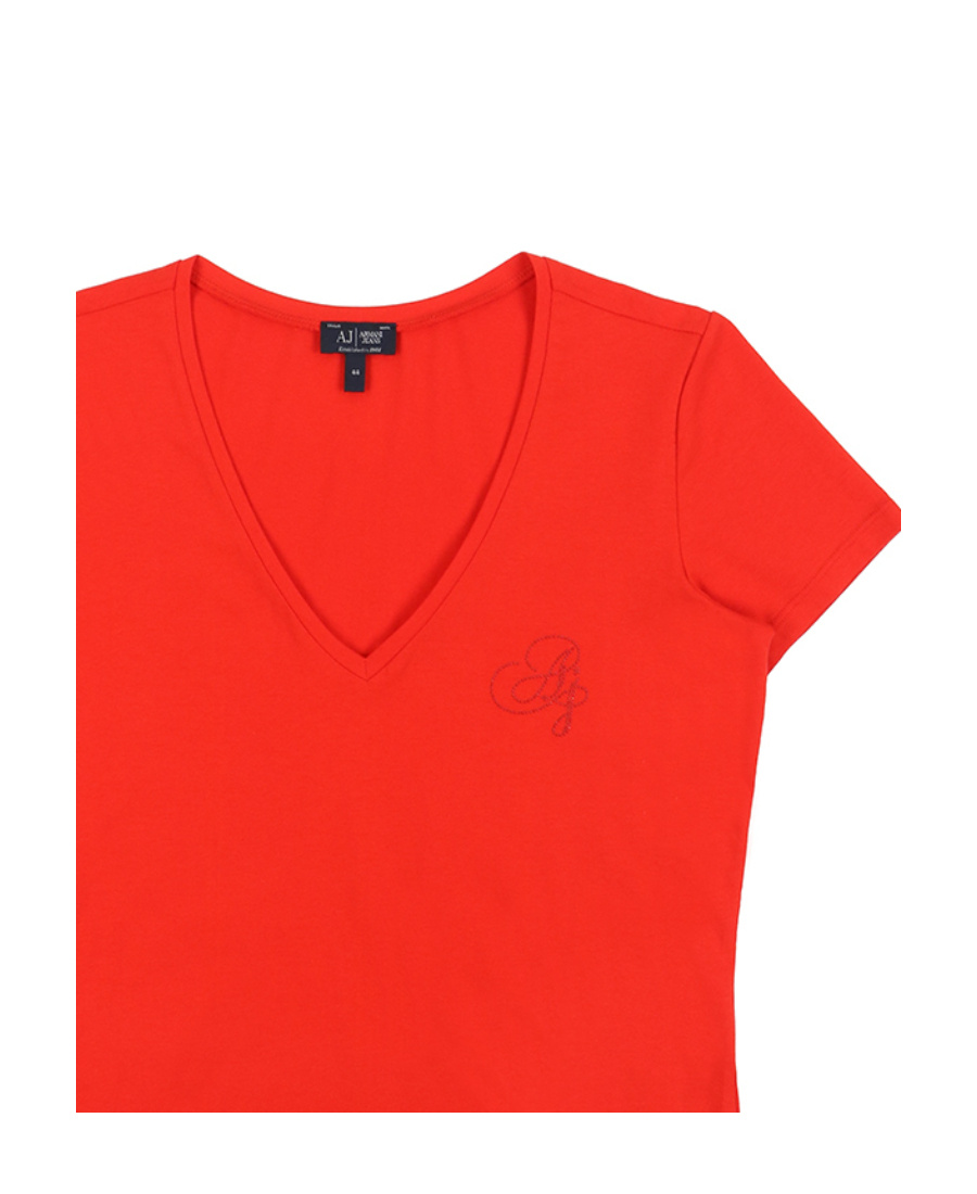 Shop Armani Jeans V-collar Logo T-shirt In Red
