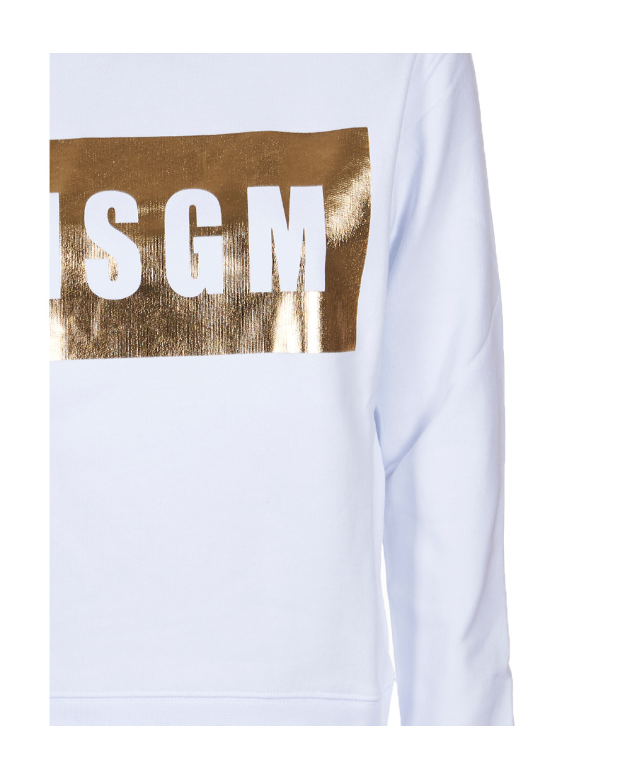 Msgm Long-sleeved Round-neck Sweater In White
