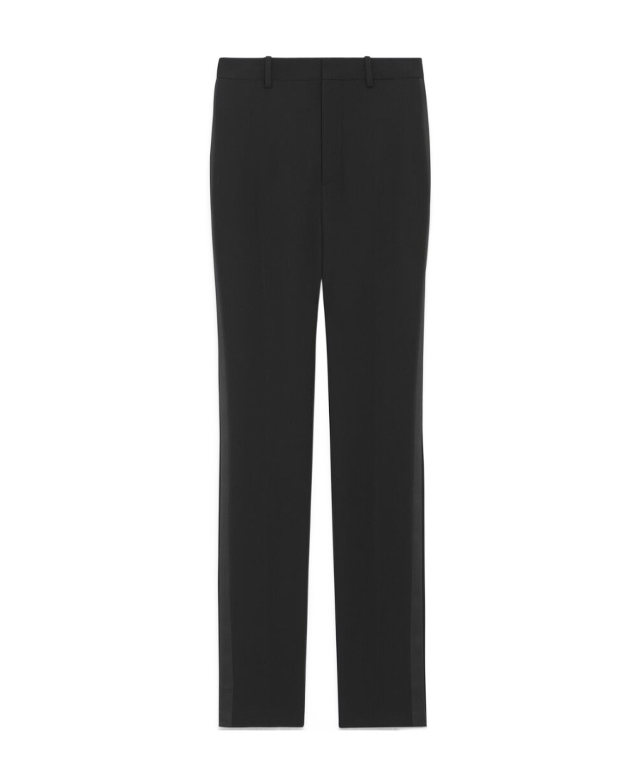 Saint Laurent Pressed-crease Pleated Straight-leg Trousers In Black