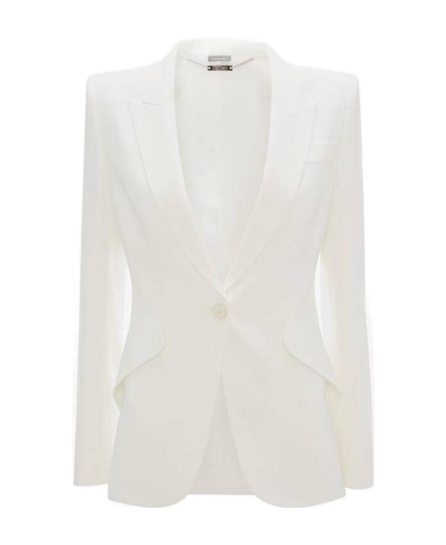 Alexander Mcqueen Woman Light Ivory Jacket In Thin Crepe With Pointed Shoulders In White