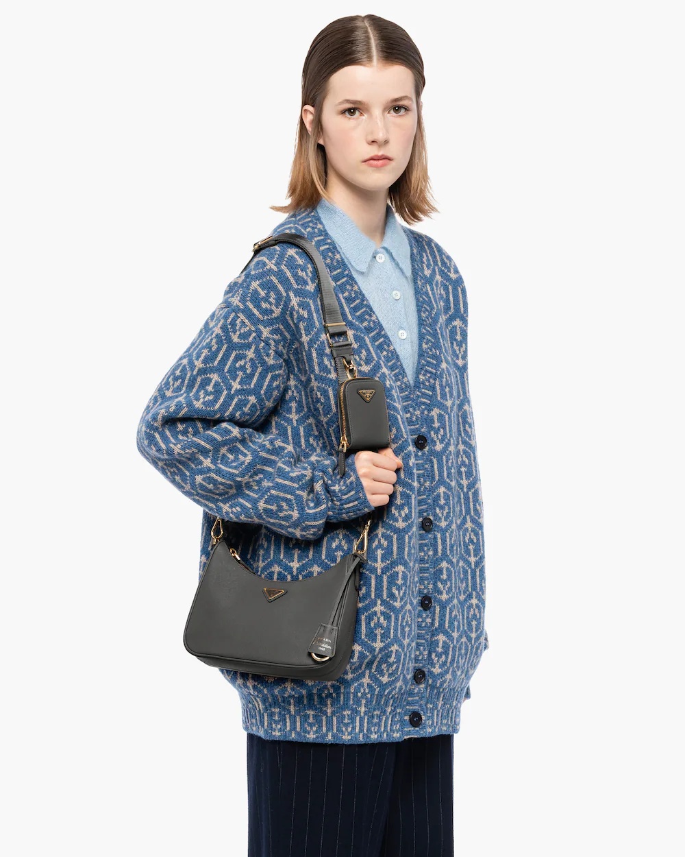 Prada 2005 Re-edition Saffiano Leather Shoulder Bag In Gray