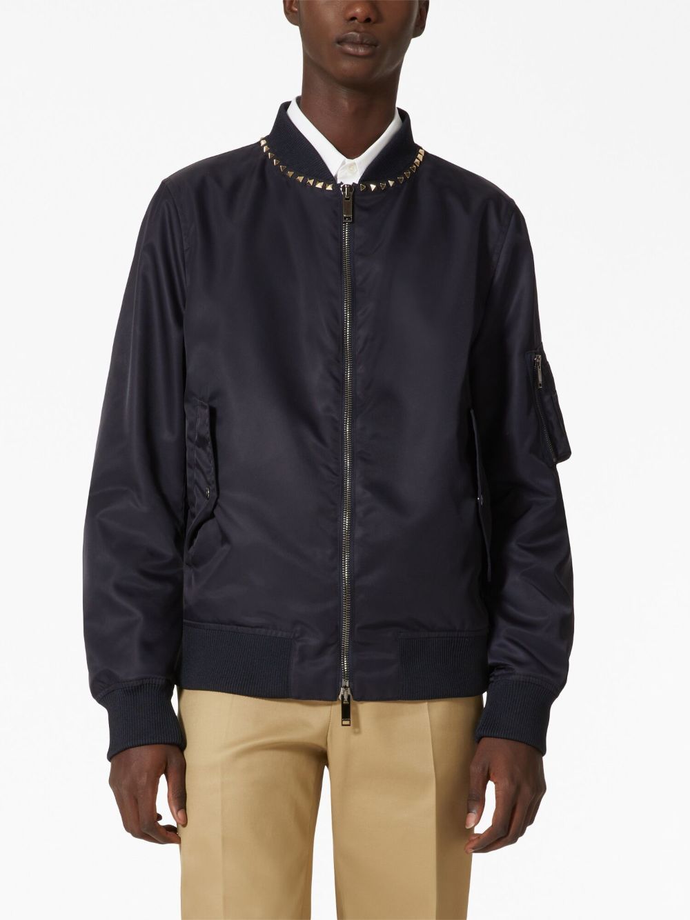 Valentino Rockstud Bomber Jacket In Navy Blue