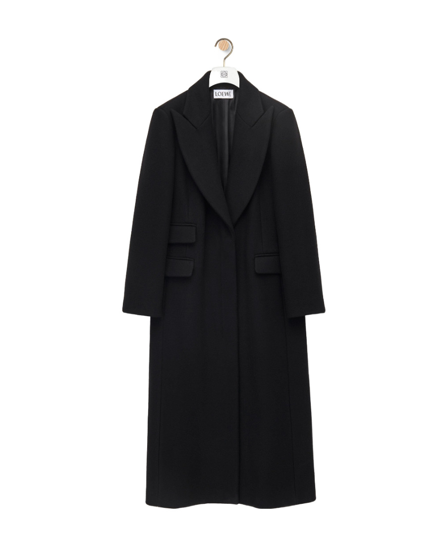 Shop Loewe Single Breasted Coat In Wool And Cashmere In Black