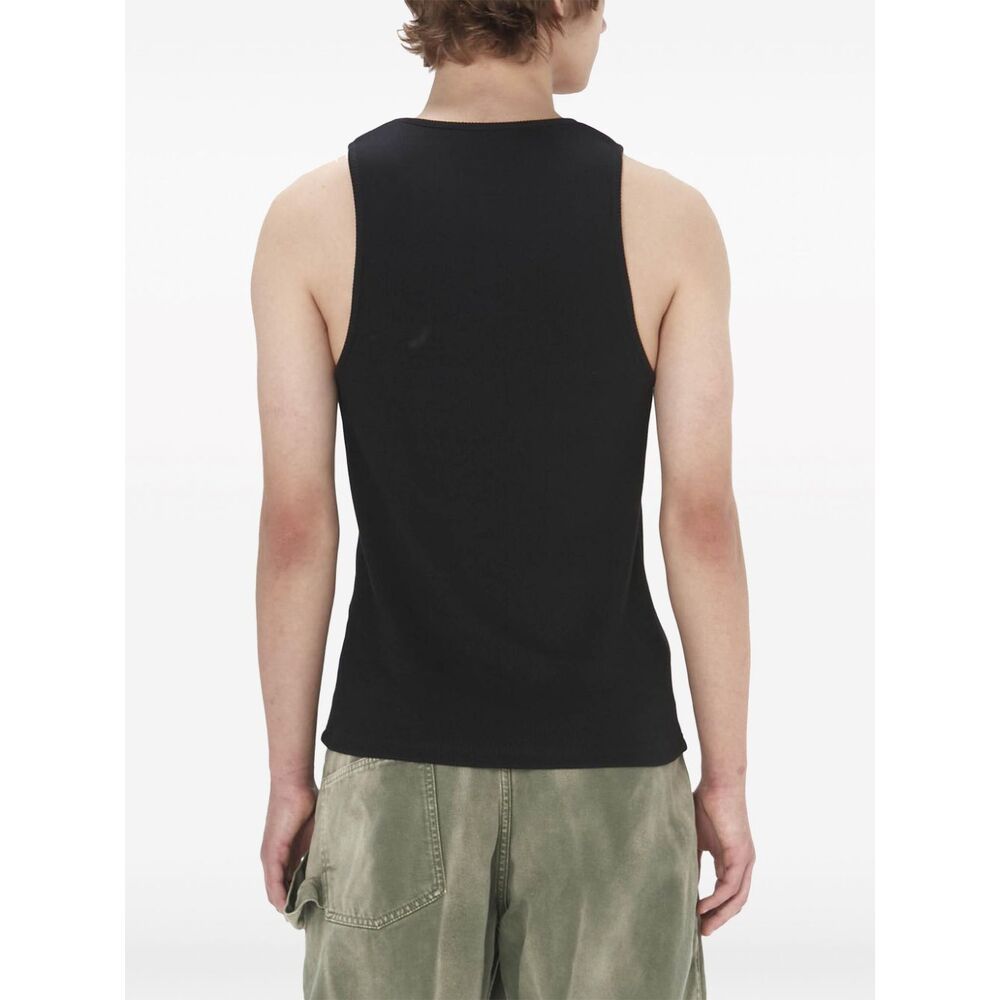 Jw Anderson Black Sleeveless Top With Logo Embroidery On The Front In Black