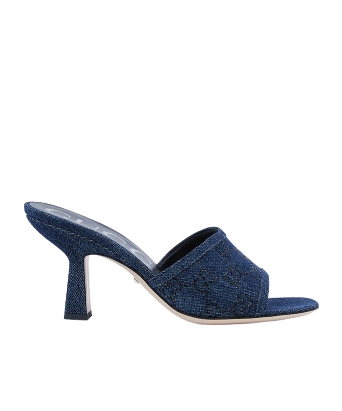Gucci 80mm Gg-monogram Denim Mules In Blue