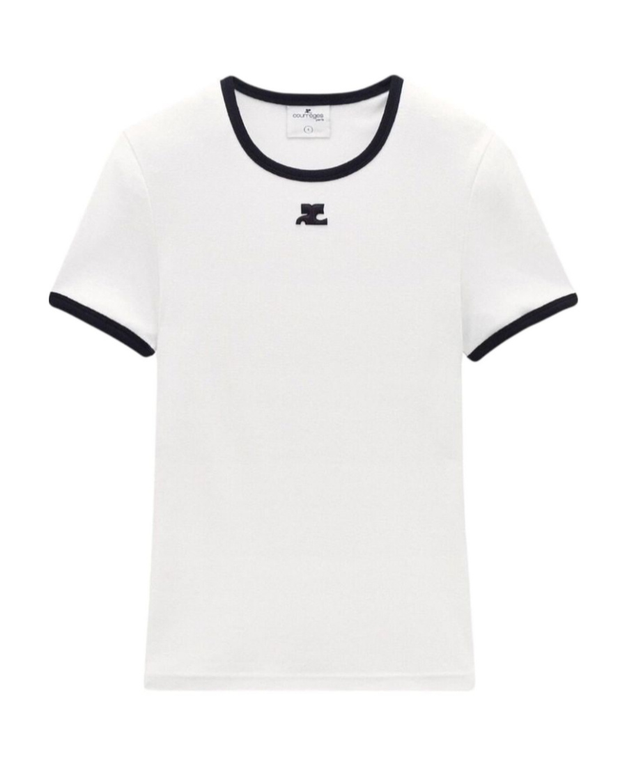 Courrèges Fitted White T-shirt With Contrasting Ribbed Trim In White