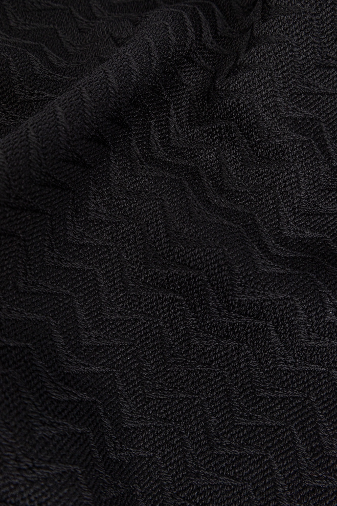 Giorgio Armani Herringbone Motif Black Scarf With Frayed Edges In Black