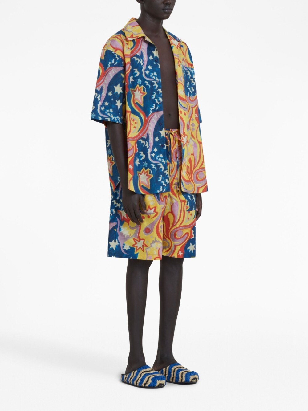 Marni Graphic-print Drop-crotch Shorts In Blue