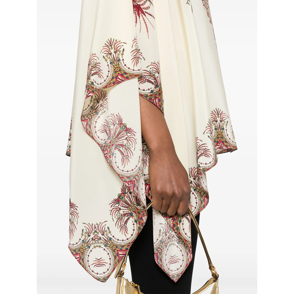Etro Silk Poncho Top With Placed Print In Neutral
