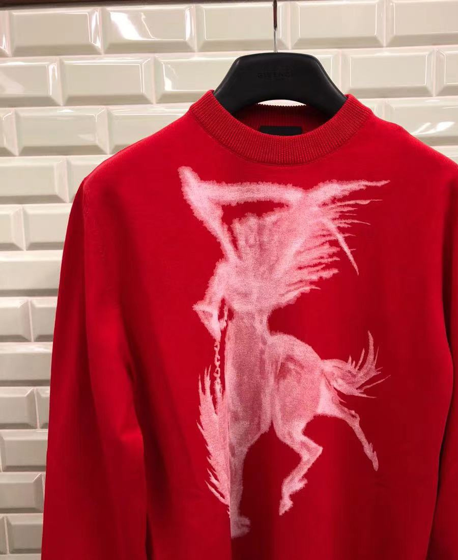 Givenchy Gothic-print Knitted Long-sleeve Jumper In Red