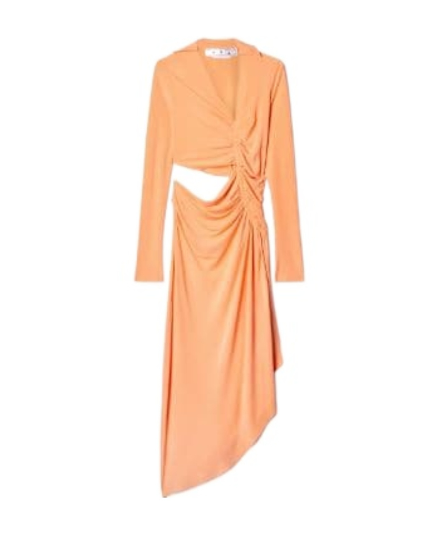 Off-white Vi-crepe Draped Midi Dress In Pink