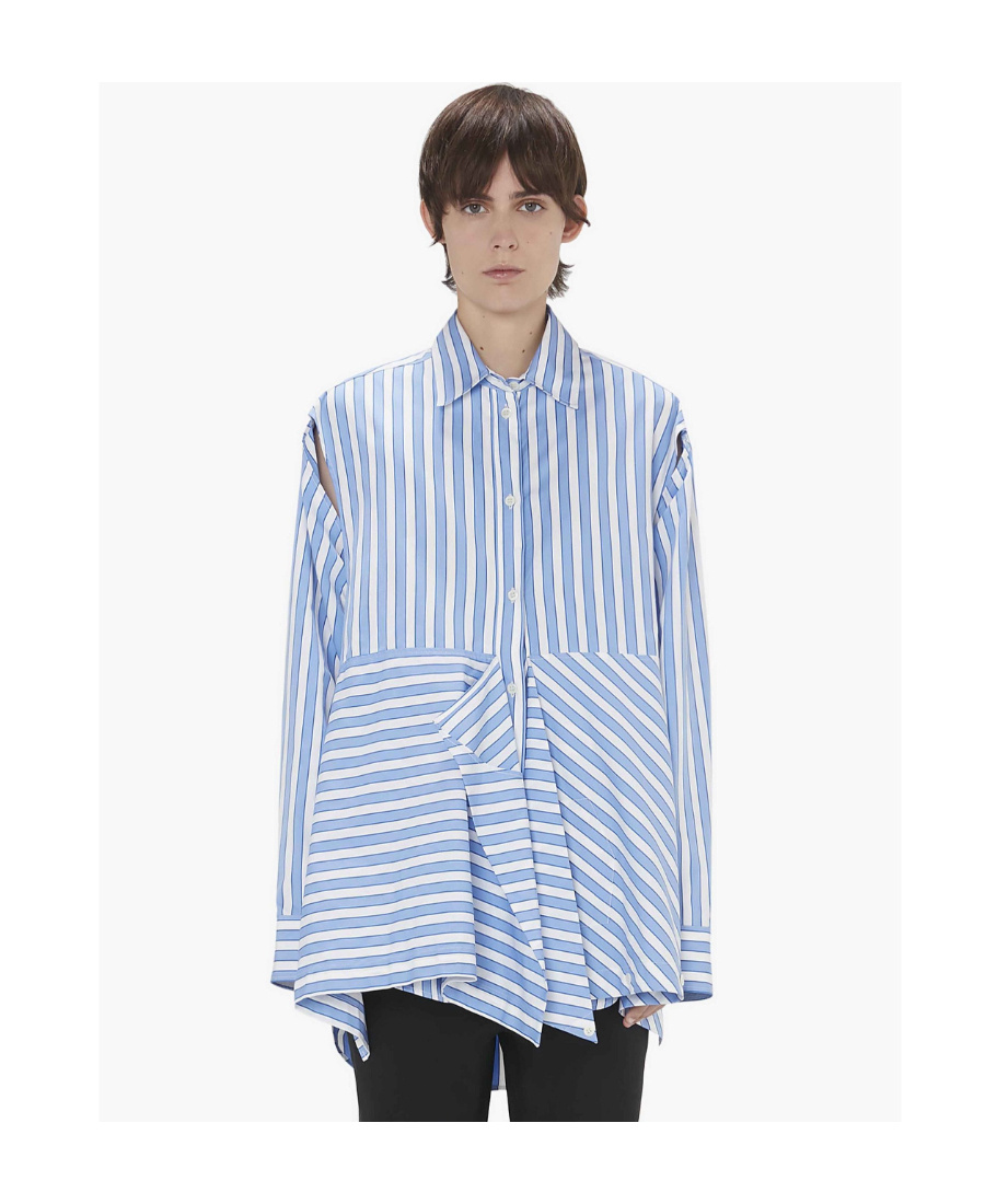 Shop Jw Anderson Stripe-print Draped Cotton Shirt In Blue