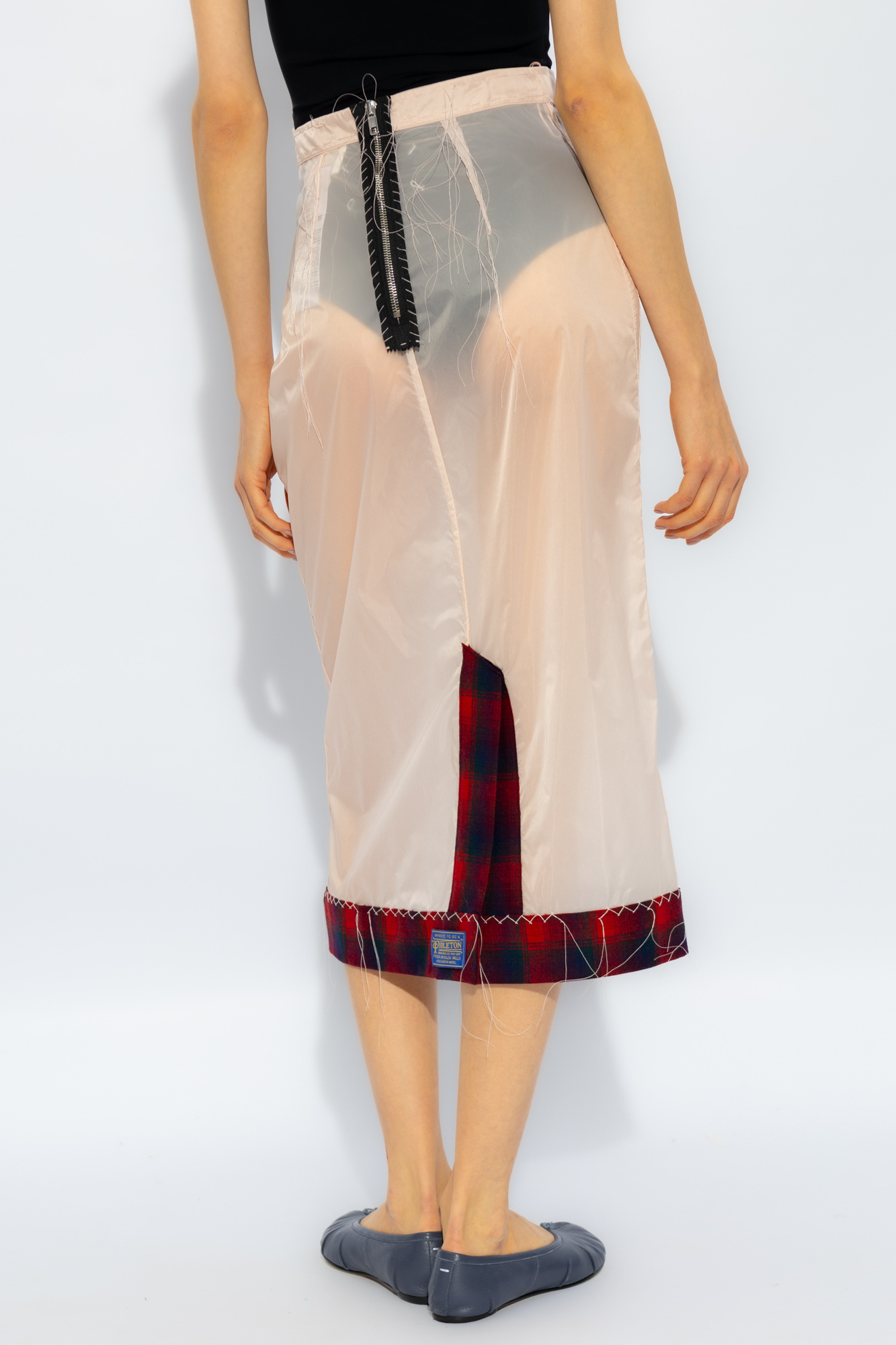 Maison Margiela Pendleton-check-hem Sheer Skirt In Pink