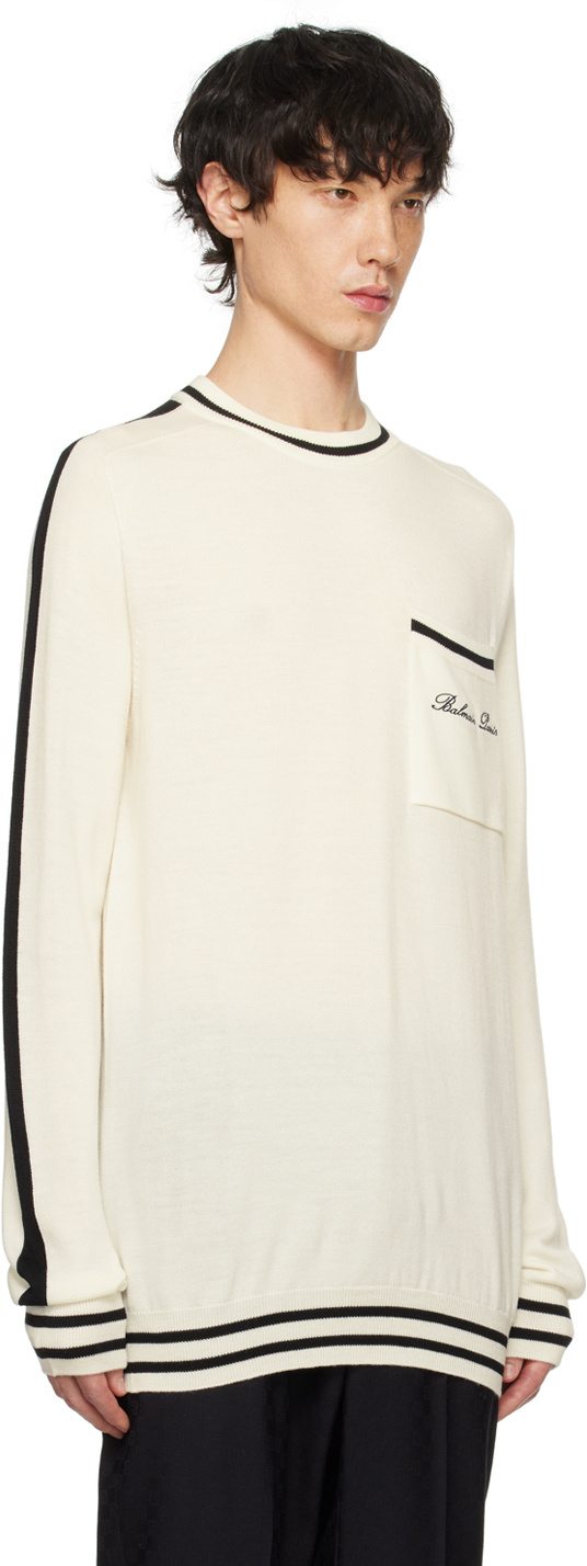 Shop Balmain Logo-embroidered Wool Jumper In White