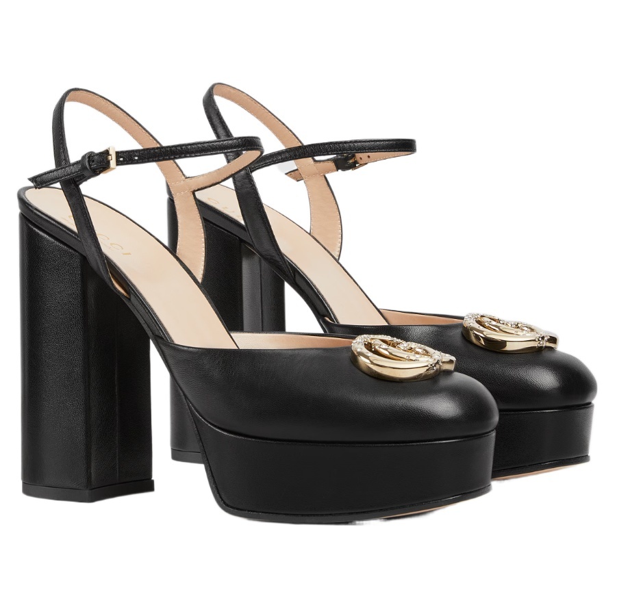 Gucci Double G Platform Sole High Heels In Black